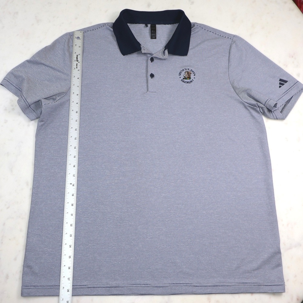 Adidas Mens XL Blue White Striped 125th US Open Oakmont Golf Polo Shirt - Picture 4 of 8